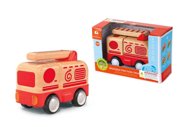 Wanborns Wooden Friction Truck Fire Engine with Sound and Light