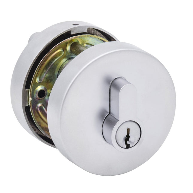 Trio Deadbolt Cylinder Single Round Plate Satin Chrome