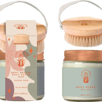 Wanderflower Body Brush & Body Scrub Duo