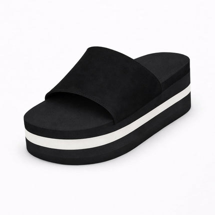 Indosole Women Platform Slide Sandal Black Sea Salt Stripe Size 4 to 5