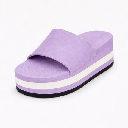 Indosole Women Platform Slide Sandal Lilac Sea Salt Stripe Size 6 to 7