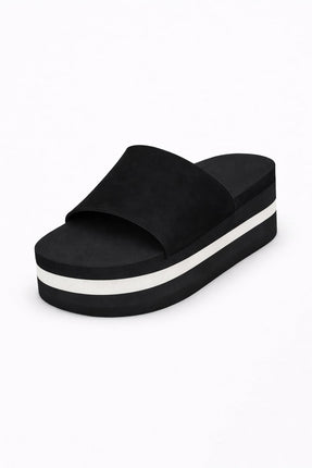 Indosole Women Platform Slide Sandal Black Sea Salt Stripe Size 6 to 7