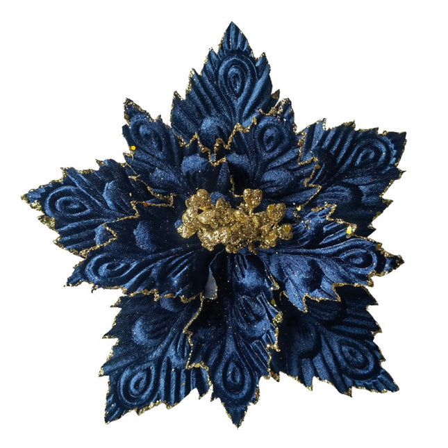Artificial Poinsettia Clip On Flower Decoration Peacock Ice Blue 28CM