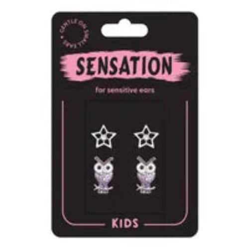 Adnohr Sensation Kids Owl and Star Rhodium Plated Earring Set