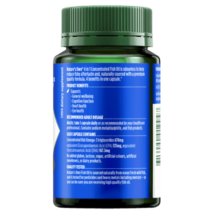 Natures Own 4 In 1 Concentrated Fish Oil Odourless 60 Capsules - OhYouLuckyDuck.com.au