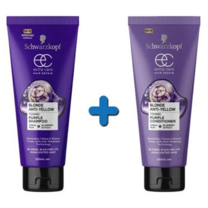 Schwarzkopf Extra Care Blonde Anti-Yellow Toning Purple Shampoo 250mL - OhYouLuckyDuck.com.au