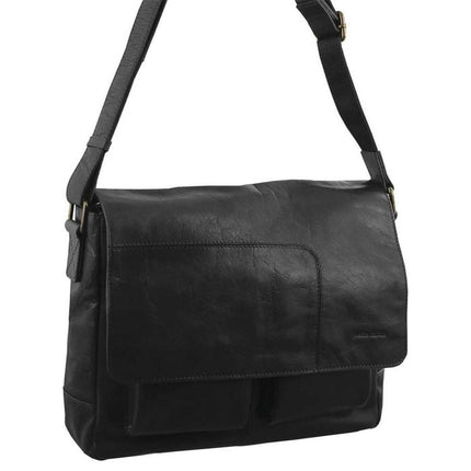 Pierre Cardin Rustic Leather Computer Messenger Bag Black 31 X 9 X 26CM