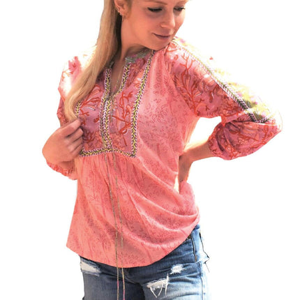 Zoha Online Aleena Patch Top Peach Pink