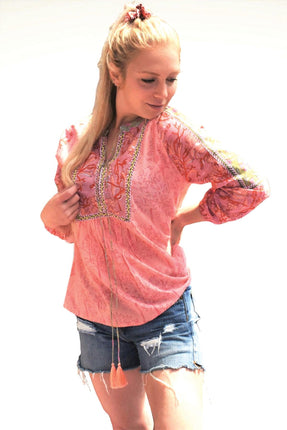 Zoha Online Aleena Patch Top Peach Pink