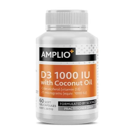 Amplio D3 1000 IU Vitamin D3 with Coconut Oil for Bone and Immune Support 60 Softgel Capsules