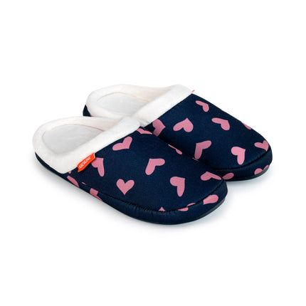 Archline Open Back Arch Support Slippers Navy Hearts