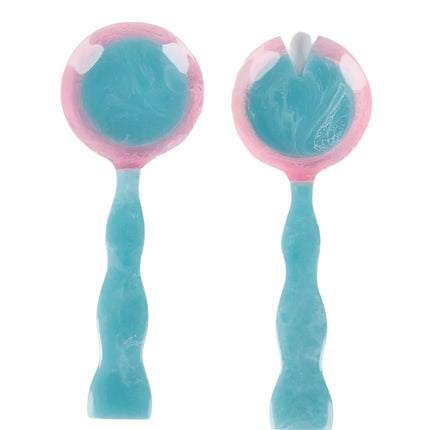 Athena Salad Servers Blue with Pink
