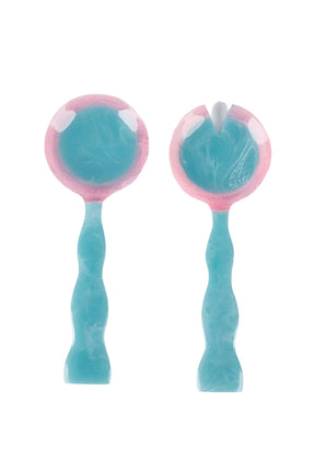 Athena Salad Servers Blue with Pink