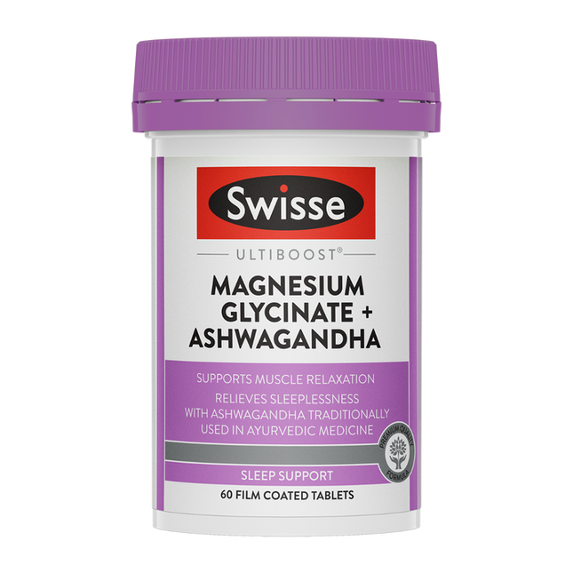 Swisse Ultiboost Magnesium Glycinate with Ashwagandha for Stress Relief 60 Tablets