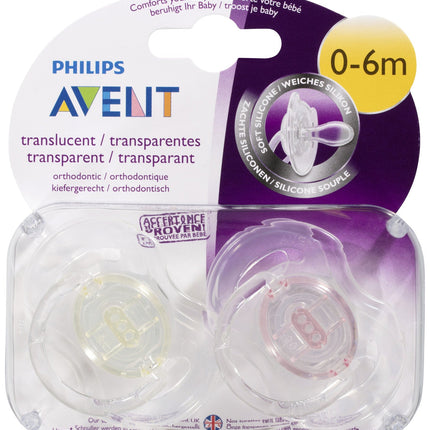Avent Soother Translucent 0-6M 2Pk