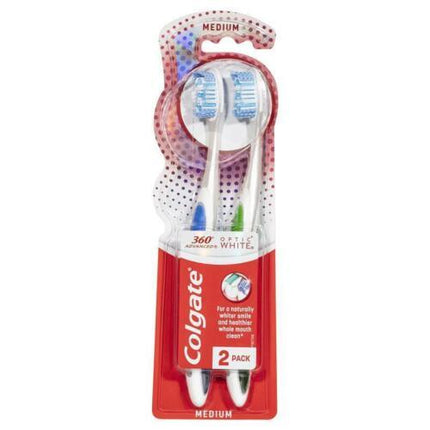 Colgate 360° Optic White Platinum Toothbrush Medium 2 Pack - OhYouLuckyDuck.com.au