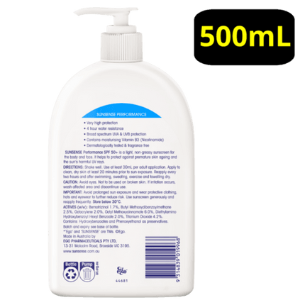 Ego Sunsense Performance Sunscreen SPF50+ 500ml