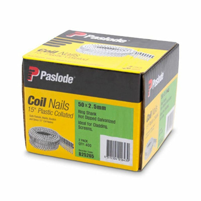 Paslode Ring Hot Dipped Galvanised Plastic Collated Coil Nails 50mm x 2.5mm