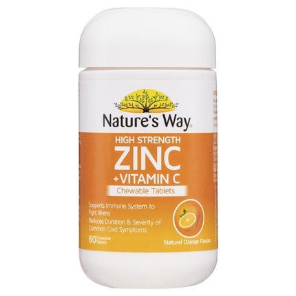 Nature's Way High Strength Zinc + Vitamin C Chewable 60 Tablets - OhYouLuckyDuck.com.au