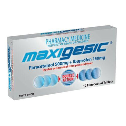 Maxigesic Paracetamol 500mg Ibuprofen 150mg 12 Tablets - OhYouLuckyDuck.com.au