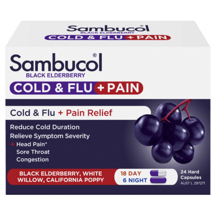 Sambucol Cold & Flu + Pain Relief 24 Capsules