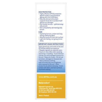 Nivea Sun UV Face Shine Control SPF 50 50ml - OhYouLuckyDuck.com.au