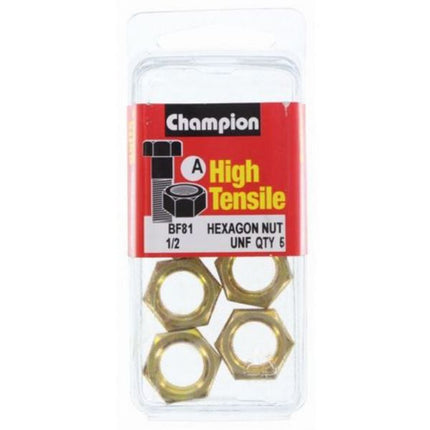 Champion Hex Nut Unf 1/2" 5 pack