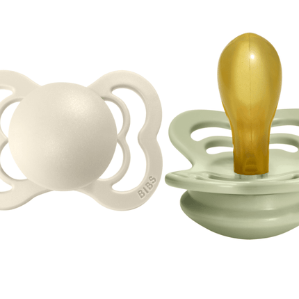 BIBS Supreme Silicone Symmetrical Pacifier 2 Pack Ivory Sage Size 1