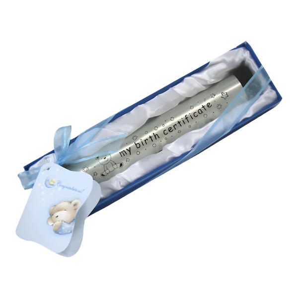 Blue Baby Boy My Birth Certificate Holder in Satin Gift Box