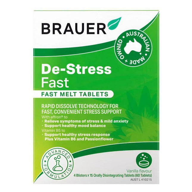Brauer De-Stress Fast Melt Vanilla 60 Tablets - OhYouLuckyDuck.com.au