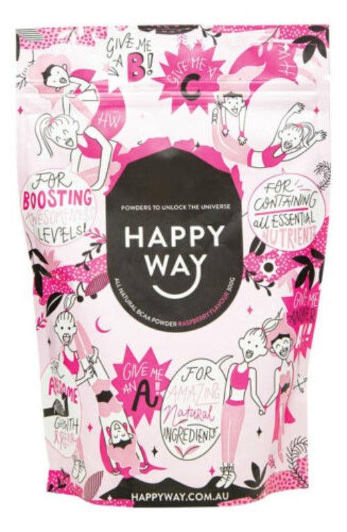 Happy Way BCAA Powder Raspberry 300g - OhYouLuckyDuck.com.au