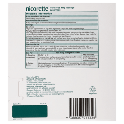 Nicorette Nicotine Lozenges Fruit 4mg 80 Lozenges - OhYouLuckyDuck.com.au