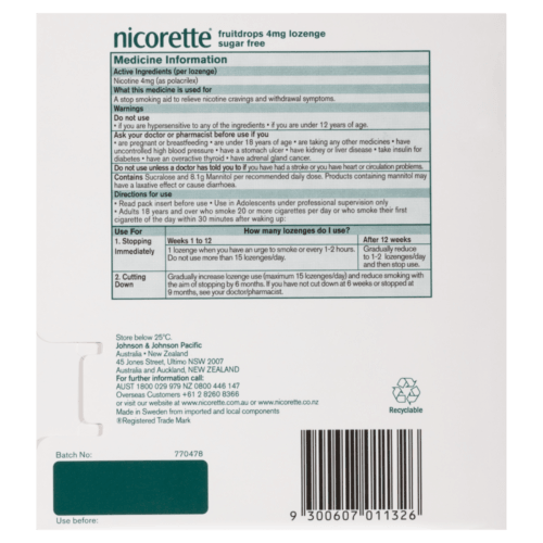 Nicorette Nicotine Lozenges Fruit 4mg 80 Lozenges - OhYouLuckyDuck.com.au