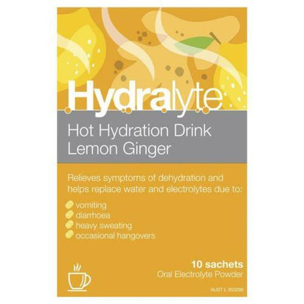 Hydralyte Hot Hydration Drink Lemon Ginger Sachets 10 Pack - OhYouLuckyDuck.com.au