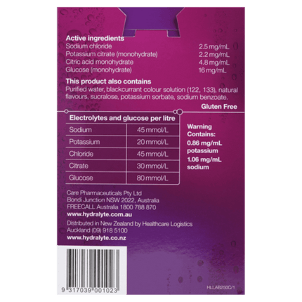 Hydralyte Electrolyte Solution Apple Blackcurrant 4 X 250ml - OhYouLuckyDuck.com.au