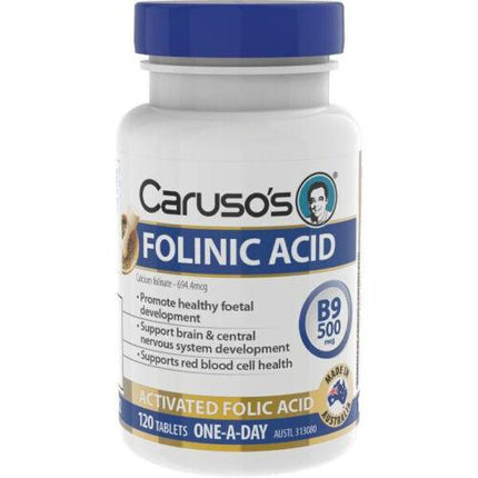 Carusos Vitamin B9 Folinic Acid 500mcg 120 Tablets - OhYouLuckyDuck.com.au