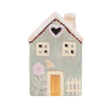 Cottage Grove Medium Sage Ceramic Village House Tea Light Holder 17CM