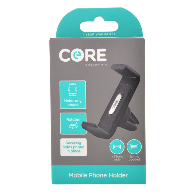 Core Essentials Car Vent Mobile Phone Holder Universal 360 Rotatable Black