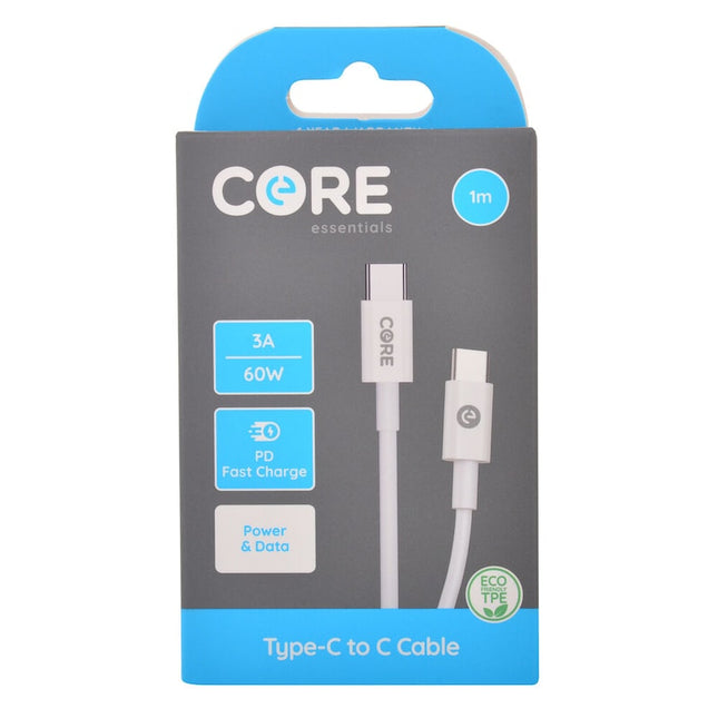 Core USB C to Type C Cable Phone Charging Cord 1m For Samsung iPhone White