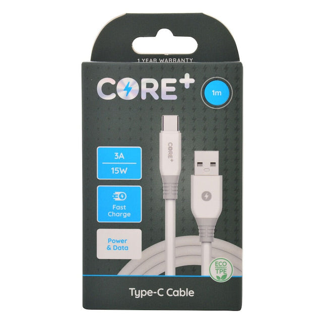 Core+ USB-C to USB-A Cable Charging Cord 1m For Samsung Galaxy iPhone White