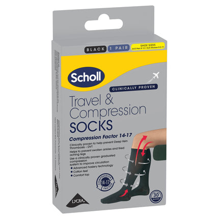 Scholl Flight Socks Unisex 9-12 Black