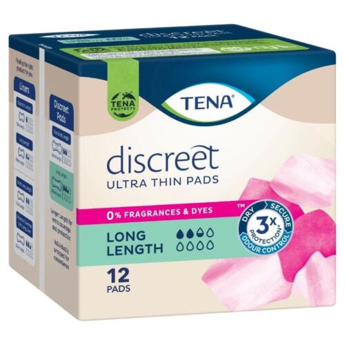 Tena Pad Discreet UltraThin Long Length 12 Pack - OhYouLuckyDuck.com.au