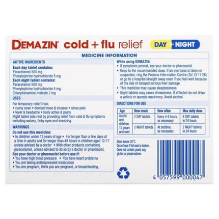 Demazin Cold + Flu Relief Day and Night Tablets 24 Tablets - OhYouLuckyDuck.com.au