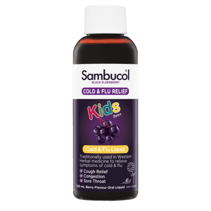 Sambucol Black Elderberry Cold & Flu Relief Kids Liquid 120ml - OhYouLuckyDuck.com.au