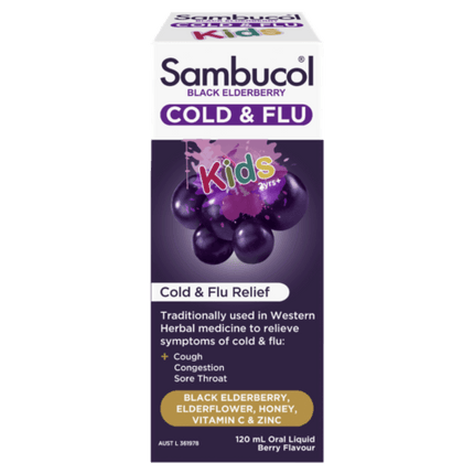 Sambucol Black Elderberry Cold & Flu Relief Kids Liquid 120ml - OhYouLuckyDuck.com.au