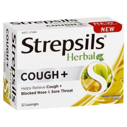 Strepsils Herbal Cough Lozenges Honey Lemon 32 Pack - OhYouLuckyDuck.com.au