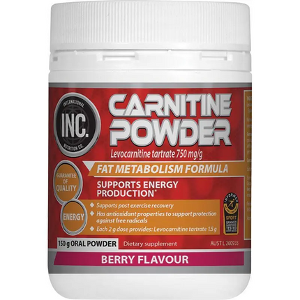 INC L Carnitine Powder for Energy Metabolism and Fat Burning Support 150G