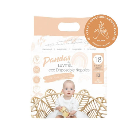 Pandas By Luvme Eco Disposable Nappies Medium 6-11Kg 18 Pack