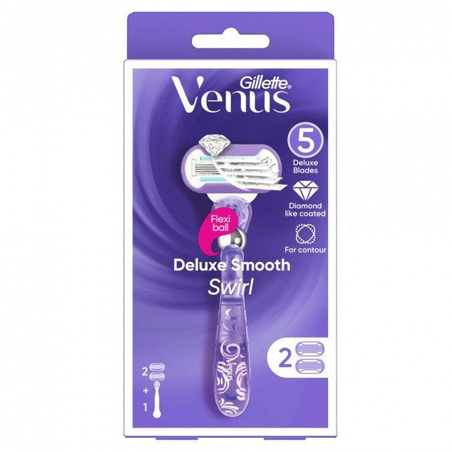 Gillette Venus Deluxe Smooth Swirl Razor + 2 Blades - OhYouLuckyDuck.com.au
