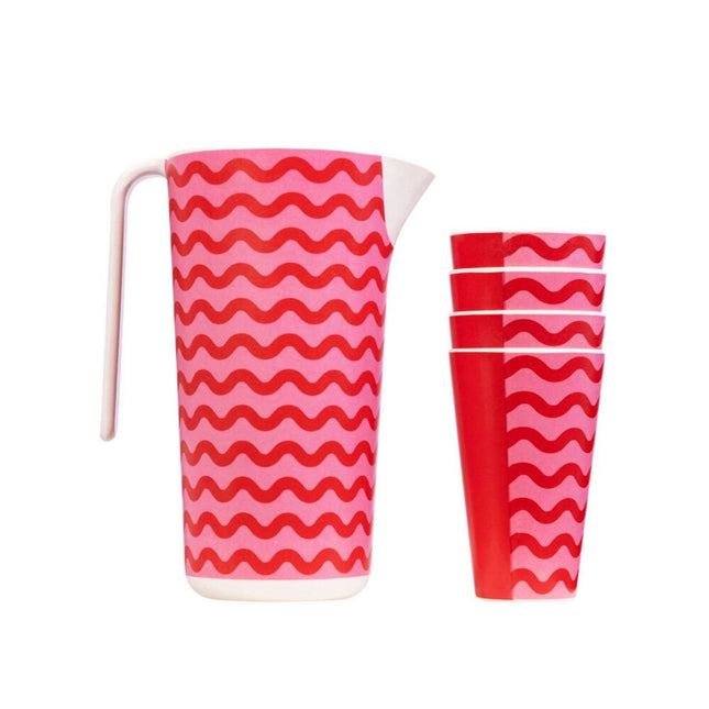 Splosh Summer Waves Bamboo Melamine Jug With 4 Drink Cups 1395ML